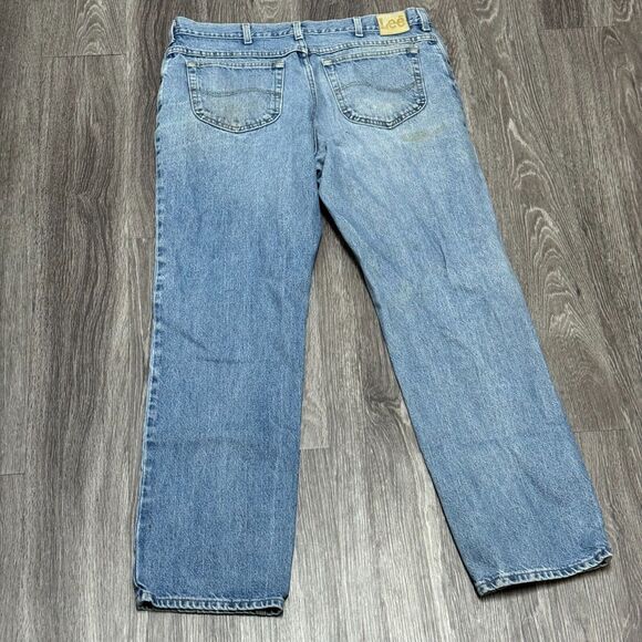 VIntage Lee Jeans Mens 37x31 Blue Light Wash Straight Leg Denim‎ Cowboy Workwear - Picture 2 of 11